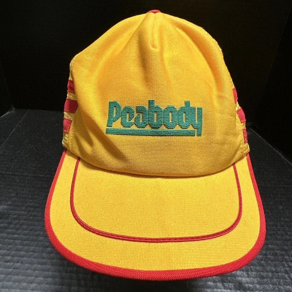 Vtg Peabody Coal Three Stripes Trucker SnapBack Hat  Yellow/‎ Orange RARE